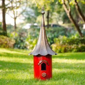 Red Metal Birdhouse with Copper Bronze Finish Gramophone Roof Red Metal Birdhouse with Copper Bronze Finish Gramophone Roof